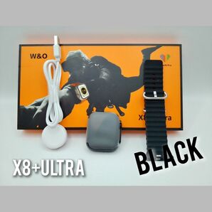 【体温・着信・ベルト】スマートウォッチ(ブラック)X8+ULTRA 日本語対応 ワイヤレス充電
