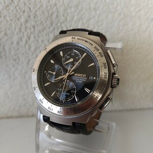 セイコー SEIKO 腕時計ワイアードメンズステンレス ジャンク不動中古 ビジネス紳士 レザーベルト クロノグラフ