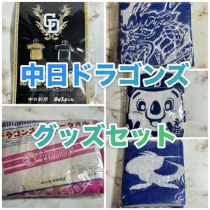 【未開封・未使用】中日新聞　中日ドラゴンズグッズ　タオル＆ピンバッジ　5点セット　ドアラ 　シャオロン