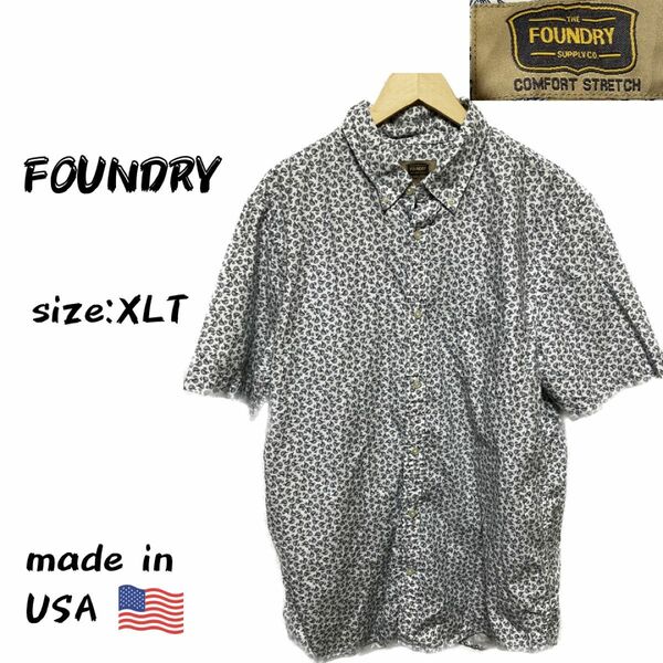 FOUNDRY ボタンダウンシャツ 柄シャツ XLTサイズ　 半袖 シャツ カジュアル アメリカ ワイシャツ アロハシャツ　総柄