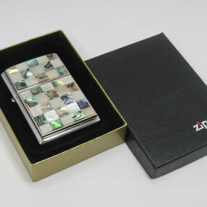 U59 〇ZIPPO ※未使用 SEA WEAVE PEARL シェル メタル貼り 2002年製 箱付き ジッポ 喫煙具 ライターの画像1