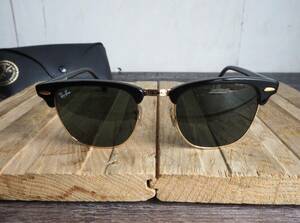  RayBan RAYBAN Clubmaster black & Gold beautiful goods 49*21 case attaching G-15 glass RB3016
