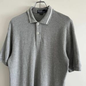 90s Polo by Ralph Lauren ポロバイラルフローレン ニット ポロシャツ L ワッフル サーマル グレー 古着 大きめ