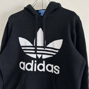 adidas originals アディダス オリジナルス コットンニットパーカー フーディ M トレフォイル ブラック ストリート 古着