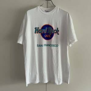 デッドストック 90s Hard Rock CAFE ハードロックカフェ USA製 ロゴ Tシャツ L 袖裾シングル ホワイト アート アニメ 企業 古着 の画像2