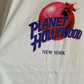 デッドストック 90s PLANET HOLLYWOOD プラネットハリウッド USA製 ロゴTシャツ M 袖裾シングル ホワイト アート アニメ 企業 古着の画像4