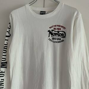 Norton ノートン ロングスリーブTシャツ M ロンT ホワイト モーターサイクル 刺繍 袖プリント