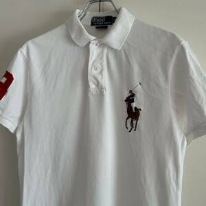 90s Polo by Ralph Lauren ポロバイラルフローレン CUSTOM FIT ポロシャツ M ビッグポニー ホワイト 古着 大きめ