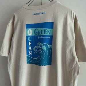 mont-bell モンベル オーシャングリーン プリント Tシャツ XL ロゴプリント バックプリント アウトドア 古着 大きいサイズ 392139902