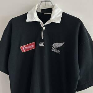 CANTERBURY OF NEW ZEALAND ニュージーランド製 オールブラックス センターロゴ ラガーシャツ S ブラック オフィシャル 大きめ