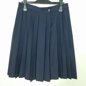 1円 スクールスカート 大きいサイズ 夏物 w78-丈58 紺 中学 高校 フランシスコ プリーツ 学生服 制服 女子 中古 IN4708