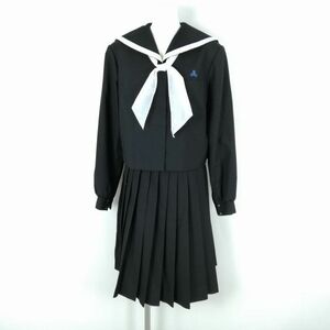 1円 セーラー服 スカート スカーフ 上下3点セット 175A 大きいサイズ 冬物 白1本線 女子 学生服 大分臼杵高校 黒 制服 中古 ランクC EY9489