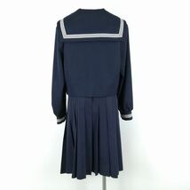 1円 セーラー服 スカート スカーフ 上下3点セット 165A 大きいサイズ 冬物 白3本線 女子 学生服 中学 高校 紺 制服 中古 ランクC EY9519_画像2