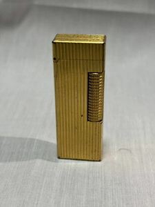 dunhill ダンヒル ライター ゴールド 喫煙具 ローラーガスライター ストライプカット 火花無