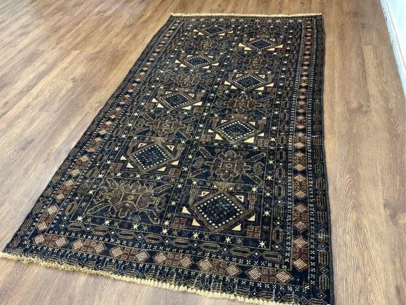 Tapis Tribal★Marine Rare★195×109cm Tapis Tapis Tapis Fait Main de Zakkan, Hérat, Afghanistan 02AKBRL240409015D, meubles, intérieur, tapis, tapis, tapis, Tapis général