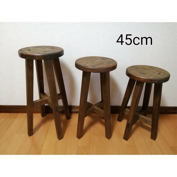 木製スツール　３脚セット　高さ45cm　丸椅子　stool 