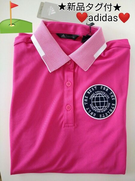 ★新品未使用★adidas 半袖ポロシャツ レディースゴルフウェア ピンク　Lサイズ　ピンクシャツ　アディダス