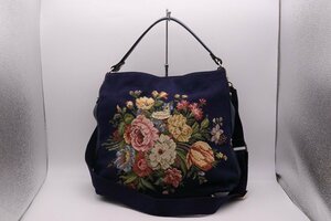 [ б/у прекрасный товар ] THINK BEE раковина Be ручная сумочка сумка на плечо 2way цветок цветочный принт вышивка темно-синий biniru сумка для хранения имеется 1 иен ~