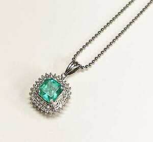 【13-93】Pt900 天然エメラルド1.21ct ダイヤモンド0.31ct ペンダントネックレス 鑑別書付き【菊地質店】