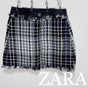 ZARA BASIC ザラ チェックフリンジ ツイードミニスカート