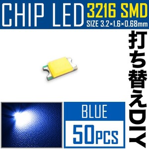 LEDチップ SMD 3216 (インチ表記1206) ブルー 青発光 50個 打ち替え 打ち換え DIY 自作 エアコンパネル メーターパネル スイッチ