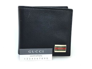 ●【同梱可】【60】中古品 GUCCI グッチ 二つ折り財布 レザー BLK ブラック メンズ 本体のみ ※内部汚れ有