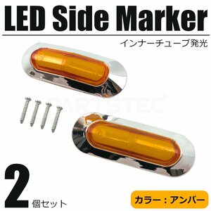 送料無料 サイドマーカー LED 2個セット 面発光 インナーチューブ アンバー 12V 24V トラック マーカー Eマーク /146-14x2 SM-N