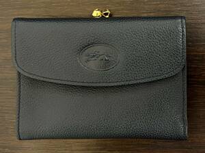 #17515 [LONGCHAMP] Long Champ all leather folding in half bulrush . purse * beautiful goods 