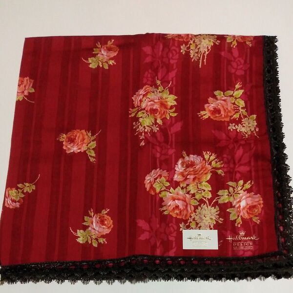 未使用品 hallmark ホールマーク ハンカチ 大判 花柄 バラ 綿100%