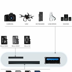 SD カードリーダー iPhone 3in1 SD カードカメラリーダー SDカード TFカード USB カメラアダプタ 高速データ転送の画像2