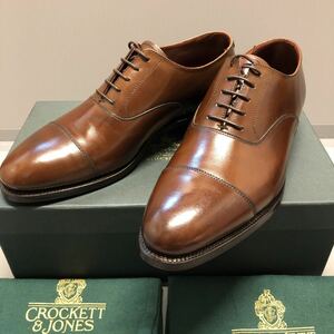 未使用!CROCKETT & JONES クロケット&ジョーンズ ストレートチップ KENT ケント 6E(24,5cm相当)ダークブラウン カーフ レザーソール 磨き済