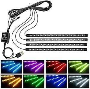 wsiiroon 車 60LED RGB テープライト USB式 車内装飾用 音に反応 防水 全8色に切替 高輝度 フットラン