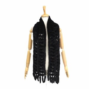  beautiful goods [ Agod*Oro* paper tag attaching ]Y1000~ high class fur black mink * muffler width :18cm both edge fringe attaching fur ball design *U333T