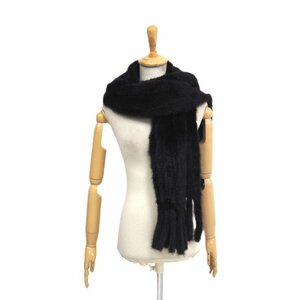  beautiful goods [ arrange free * muffler ] high class fur black mink * stole width :30cm both edge fringe attaching ya-n processing black *U317T