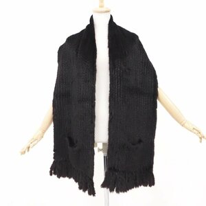  beautiful goods [ya-n processing / fringe attaching / with pocket ] high class fur black mink * stole width :30cm× length :182cm * black *U321Y