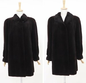 美品【 Nakamura Fur / 銀 SAGA MINK 】 高級毛皮 プラクトミンク ◆セミロングコート 85cm丈 ◆黒色に近いDB ◆サイズ FREE 大き目◆U293Y