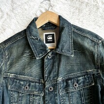 【大人のお洒落】G-STAR RAW ジースターロウ デニムジャケット Gジャン Lサイズ インディゴ メンズ ブルゾン クラッシュ加工 ヴィンテージ_画像3