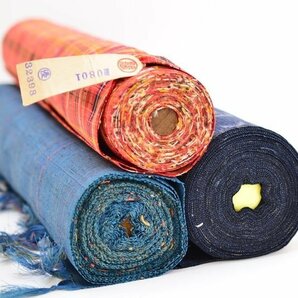 未使用 3点 反物 越後紬 絹100％ ウール紬 伝統工芸品 着物 kimono 道行 アンティーク 和装の画像8