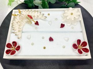 ハピダル つまみ細工 リングピロー ウエディング 結婚式　鶴　ハート 花　リング収納　ハンドメイド　handmade