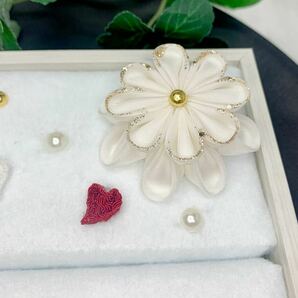 ハピダル つまみ細工 リングピロー ウエディング 結婚式 鶴 ハート 花 リング収納 ハンドメイド handmadeの画像4