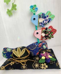 Art hand Auction Hapidal Tsumami Crafts Crepe May Festival May Doll Helmet Boys' Festival Carp Streamer Iris Interior Handmade Handmade, season, Annual event, children's day, May doll