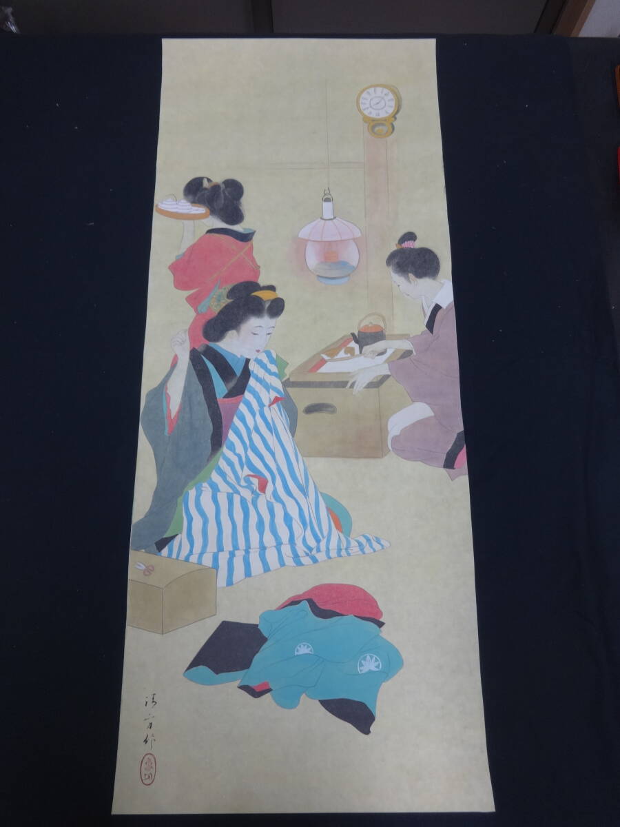 [Reproduction] Kiyokata Kaburagi Three Sisters Watercolor painting, coloring on paper, Ukiyo-e, Genre painting, Beautiful woman painting, Japanese painting, No frame, Painting drawn by a person rather than a photo or copy kk02z, painting, Japanese painting, person, Bodhisattva