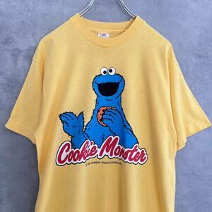 90s セサミストリート クッキーモンスター Tシャツ M イエロー Sesame Street Cookie Monster