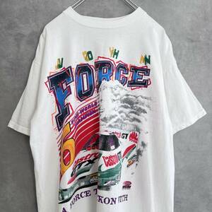 90s USA製 John Force NHRA Drag Racing 1997ドラッグレース Tシャツ L ホワイト ヴィンテージ