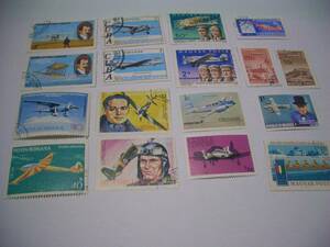 切手　◆　飛行機＋1枚　◆ 16枚　ルーマニア/キューバ/ハンガリー/赤道ギニア/グレナダ/モルディブ