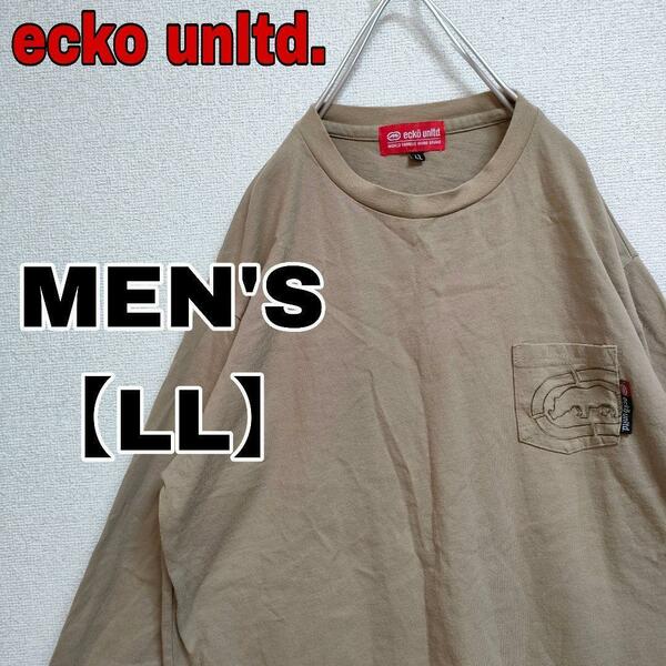 EE40【ecko unltd.】刺繍 長袖Tシャツ 【メンズLL】ベージュ