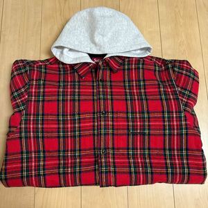 2023AW Supreme Tartan Flannel Hooded Shirt L 赤 シュプリームオンライン購入品 中古