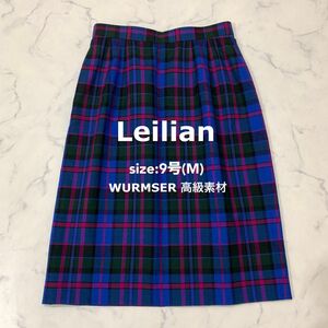 【美品】Leilian レリアン チェック柄 タイトスカート 膝丈 高級素材 9