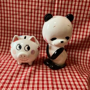  Showa Retro savings box that time thing doll Panda retro ceramics inside wistaria Rene? 2 point set pig 