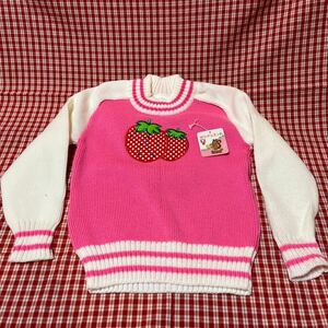 昭和レトロ　当時物　子供服　デッドストック　セーター ニット 日本製　キッズ　ボンデュエット　ピンク　いちご